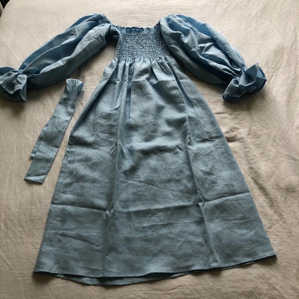Sleeper Atlanta Linen Dress in Azure Blue (XS)